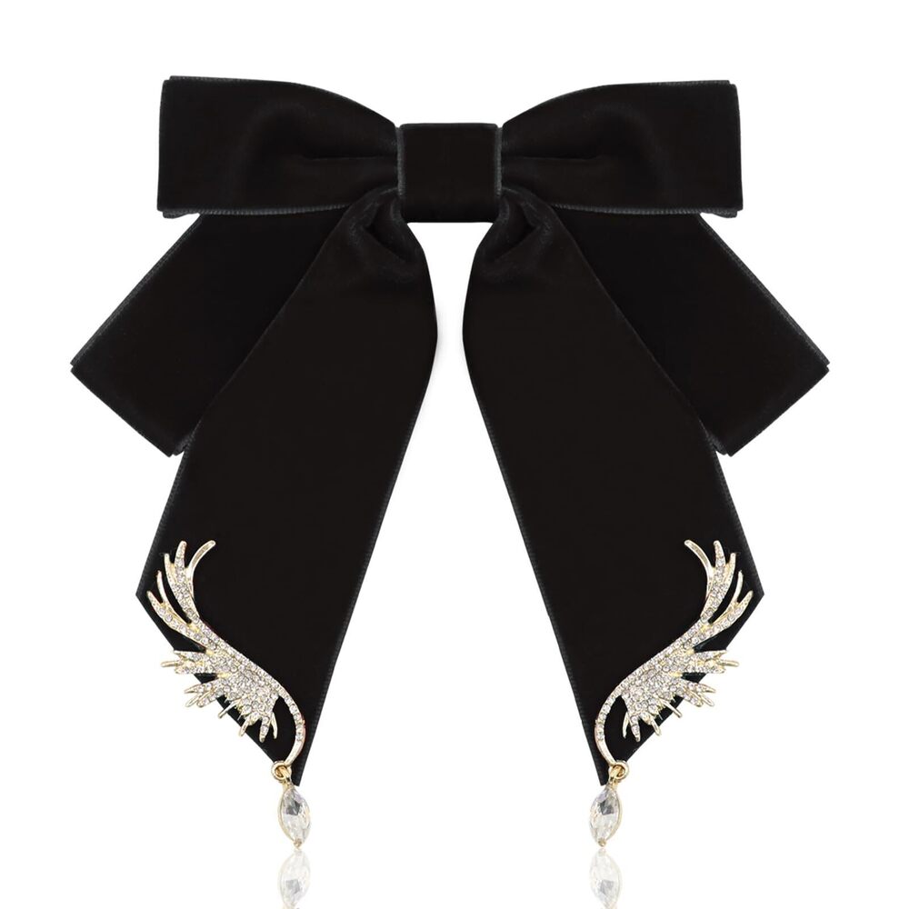 3392 Bow Tie, Black/Red Velvet Bow Tie , Pre-Tied Bow Brooches Pin: Black